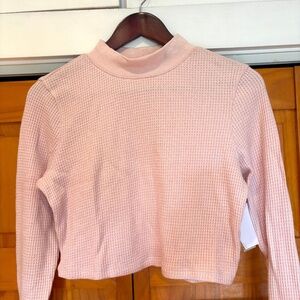 NWT BP Waffle Cropped Long Sleeve Mock turtleneck Shirt Dusty Rose Pink Size L